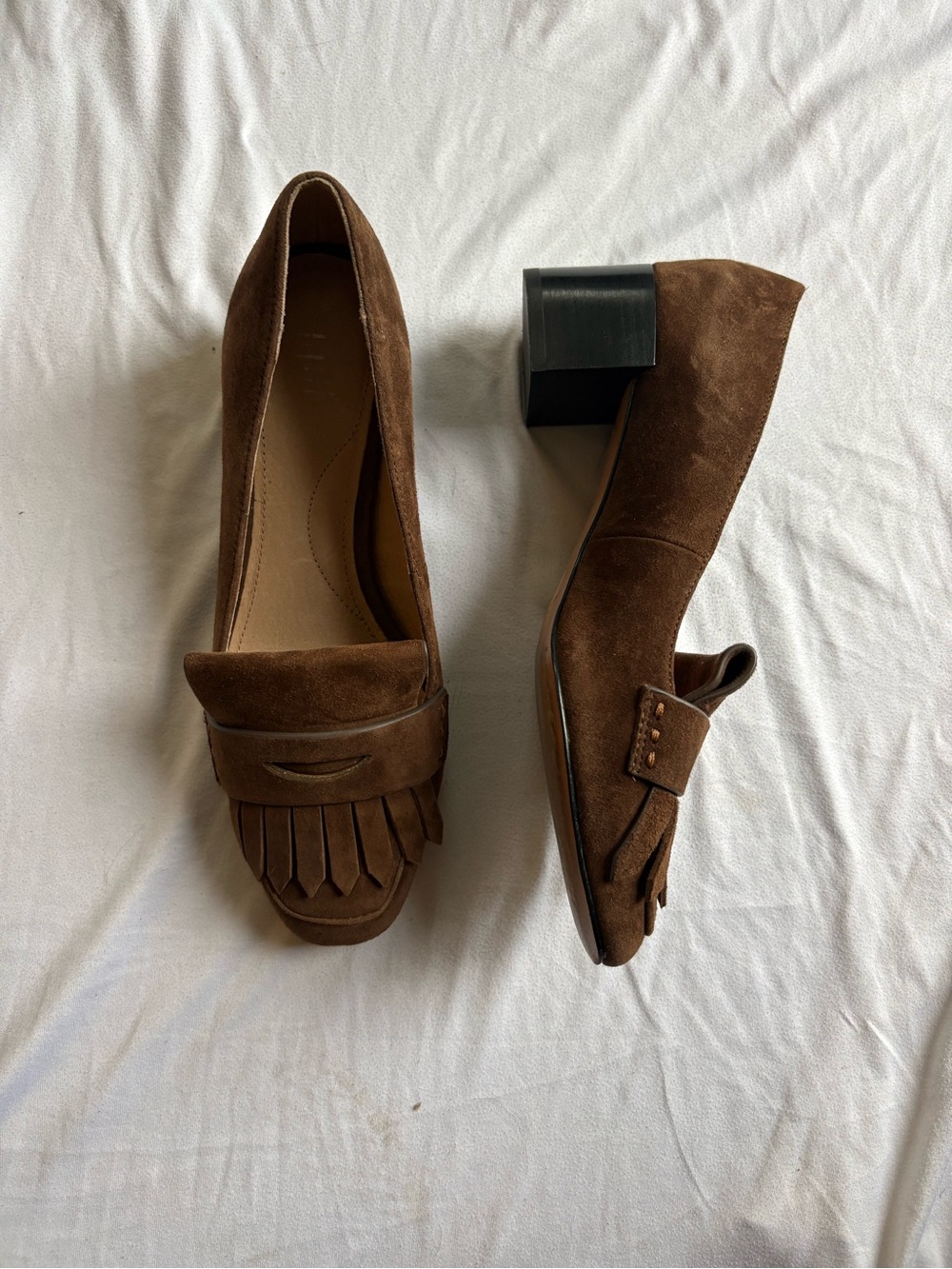 J. Jill Brown Suede Fringe Loafers with Block Heel